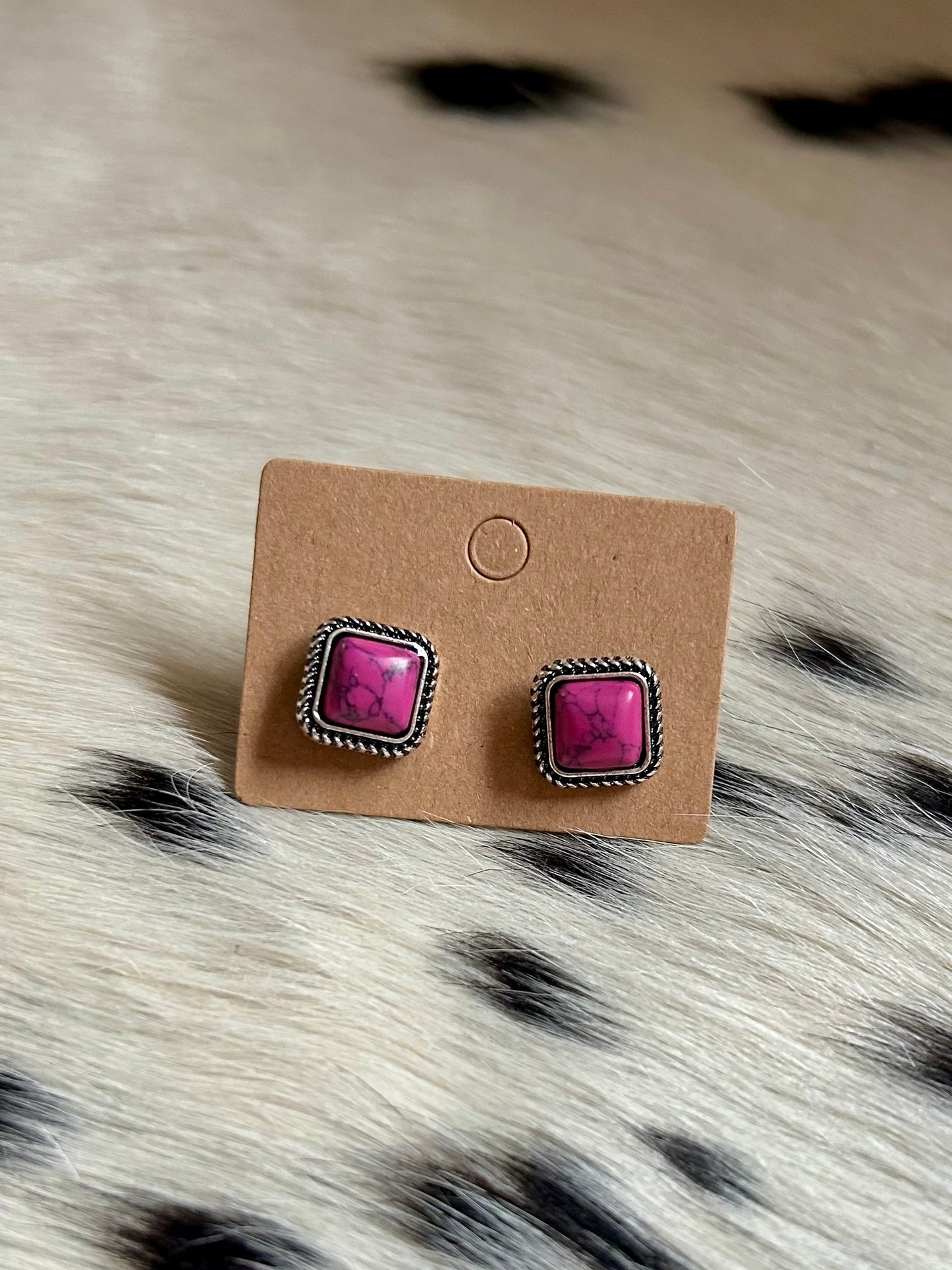 Square Stone Stud Earrings