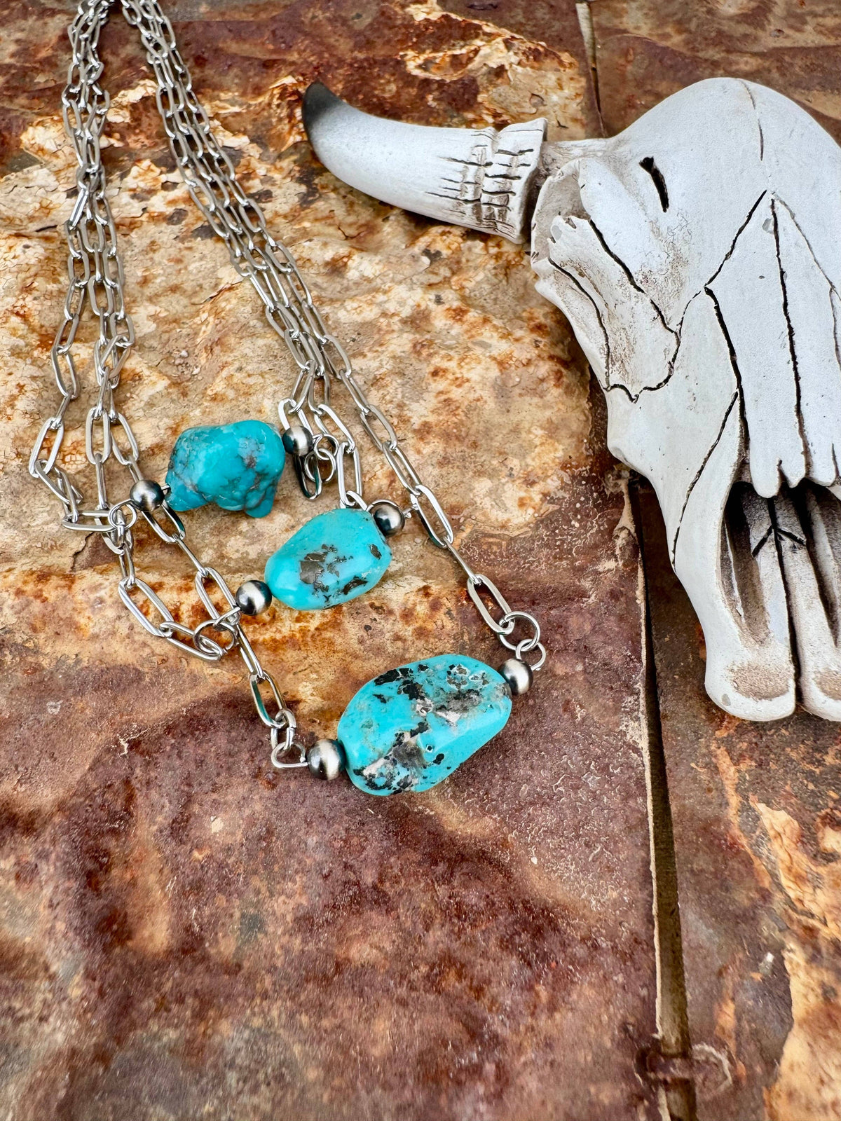 XL Kingman Turquoise Nugget Bar Chokers/western Necklace