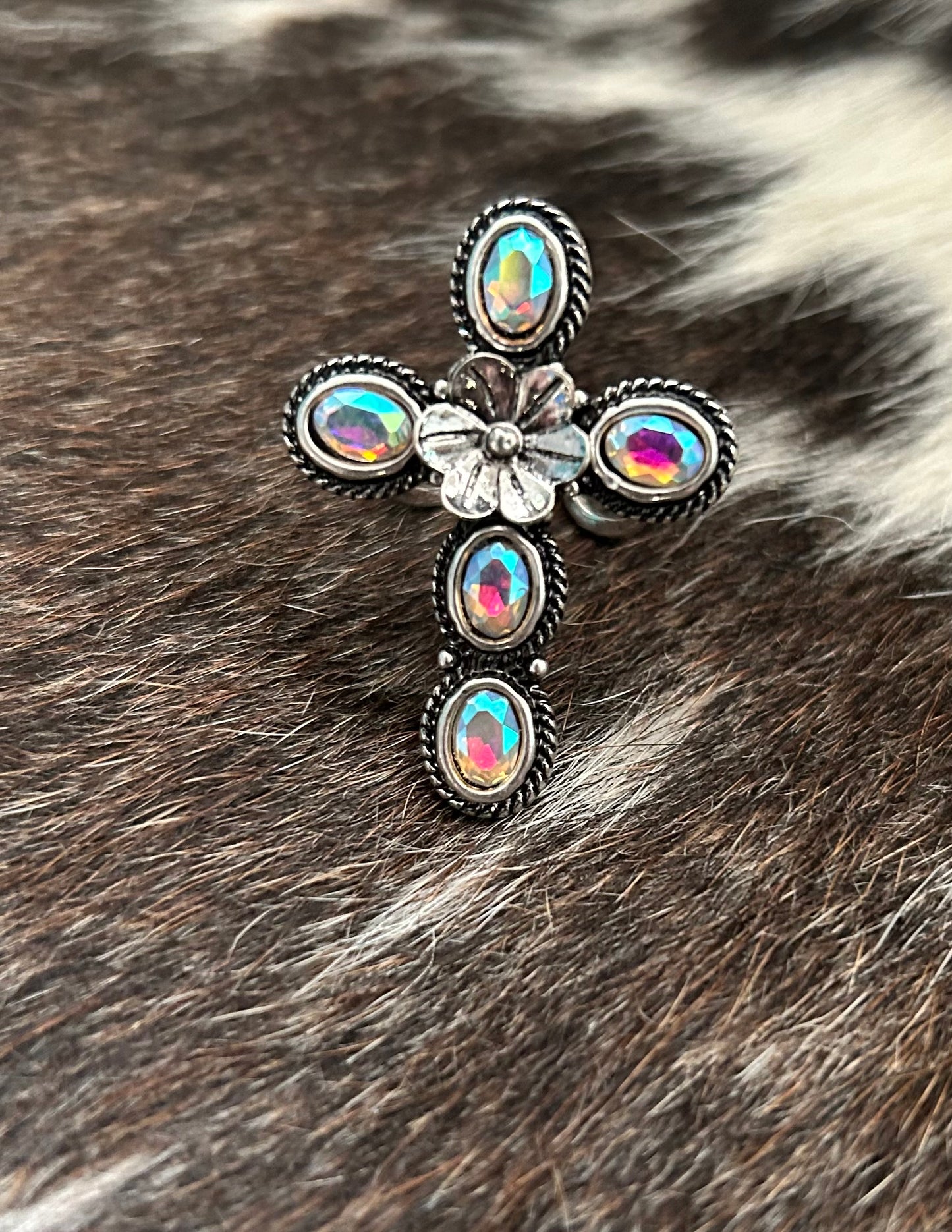 Cross Flower iridescent Ring