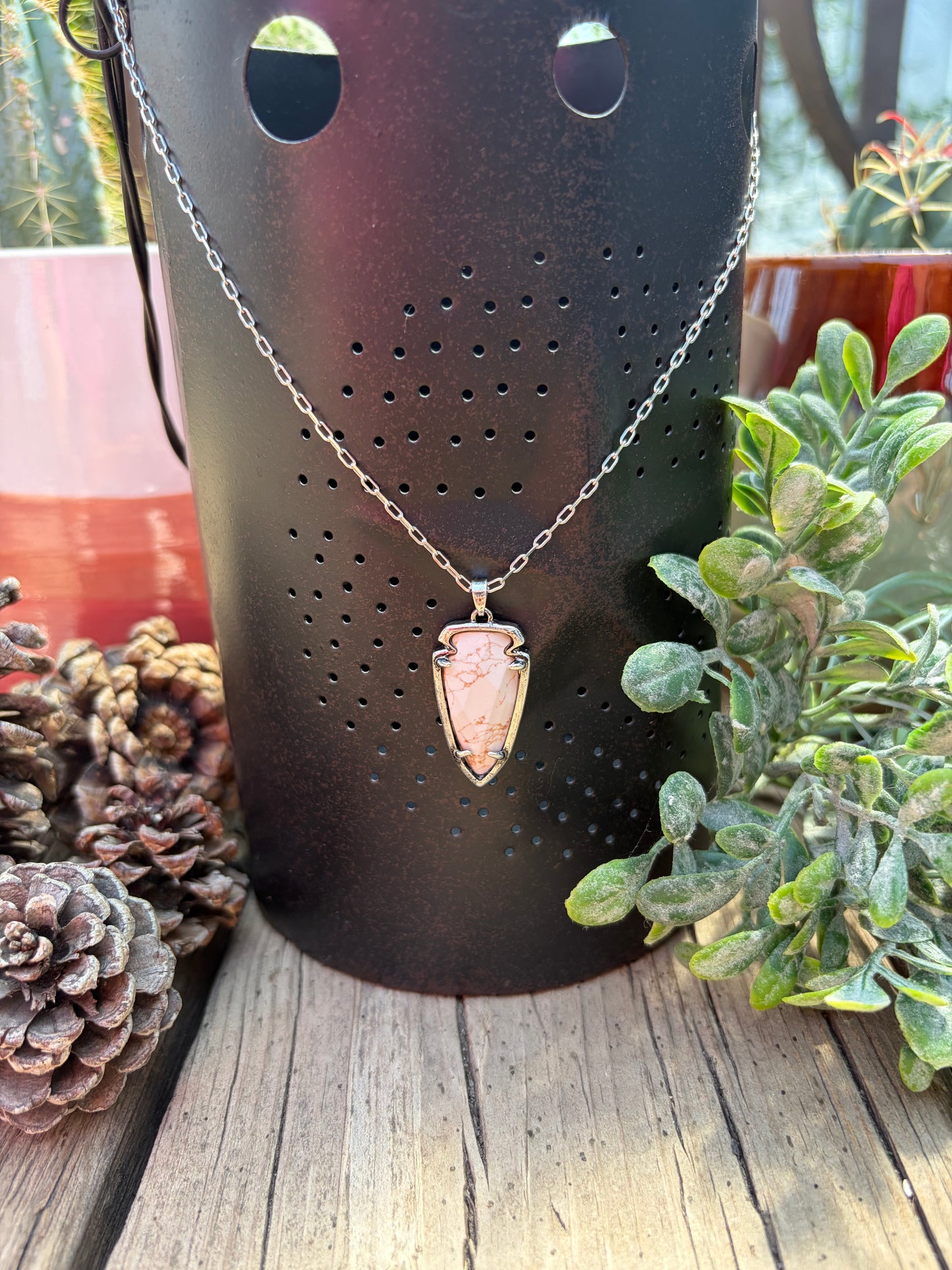 Western Style Arrowhead Turquoise Stone Pendant Necklace