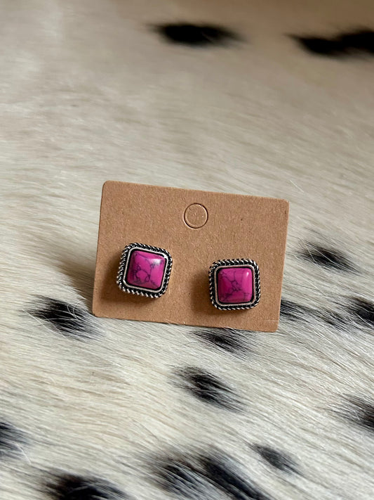 Square Stone Stud Earrings