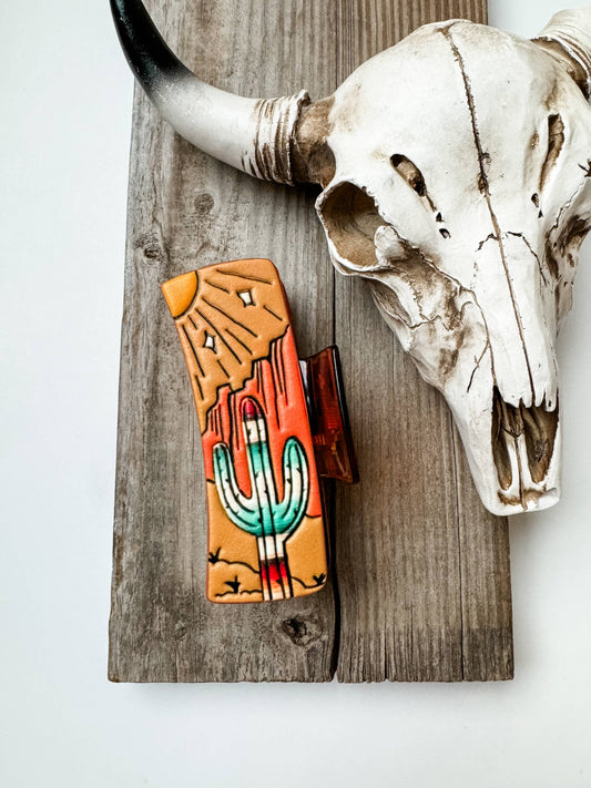 Large Western Faux Embossed Leather Hair Clip Claw