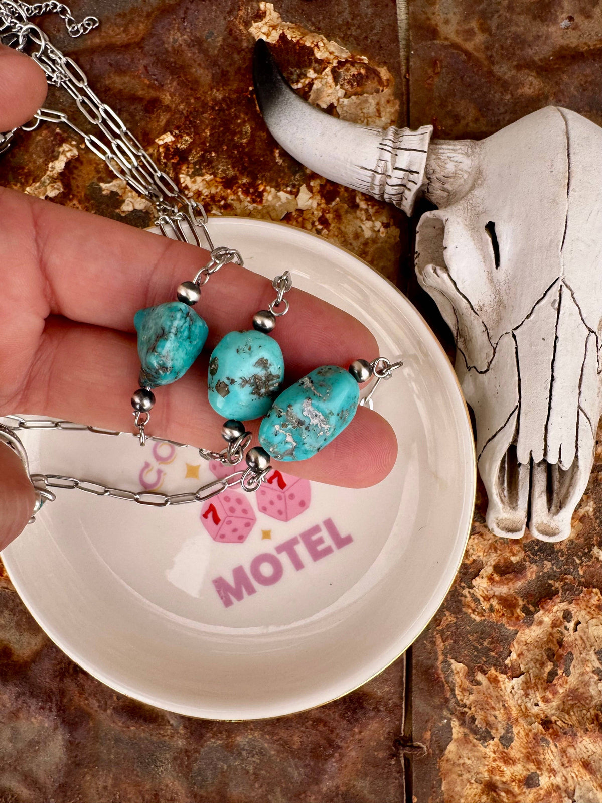 XL Kingman Turquoise Nugget Bar Chokers/western Necklace