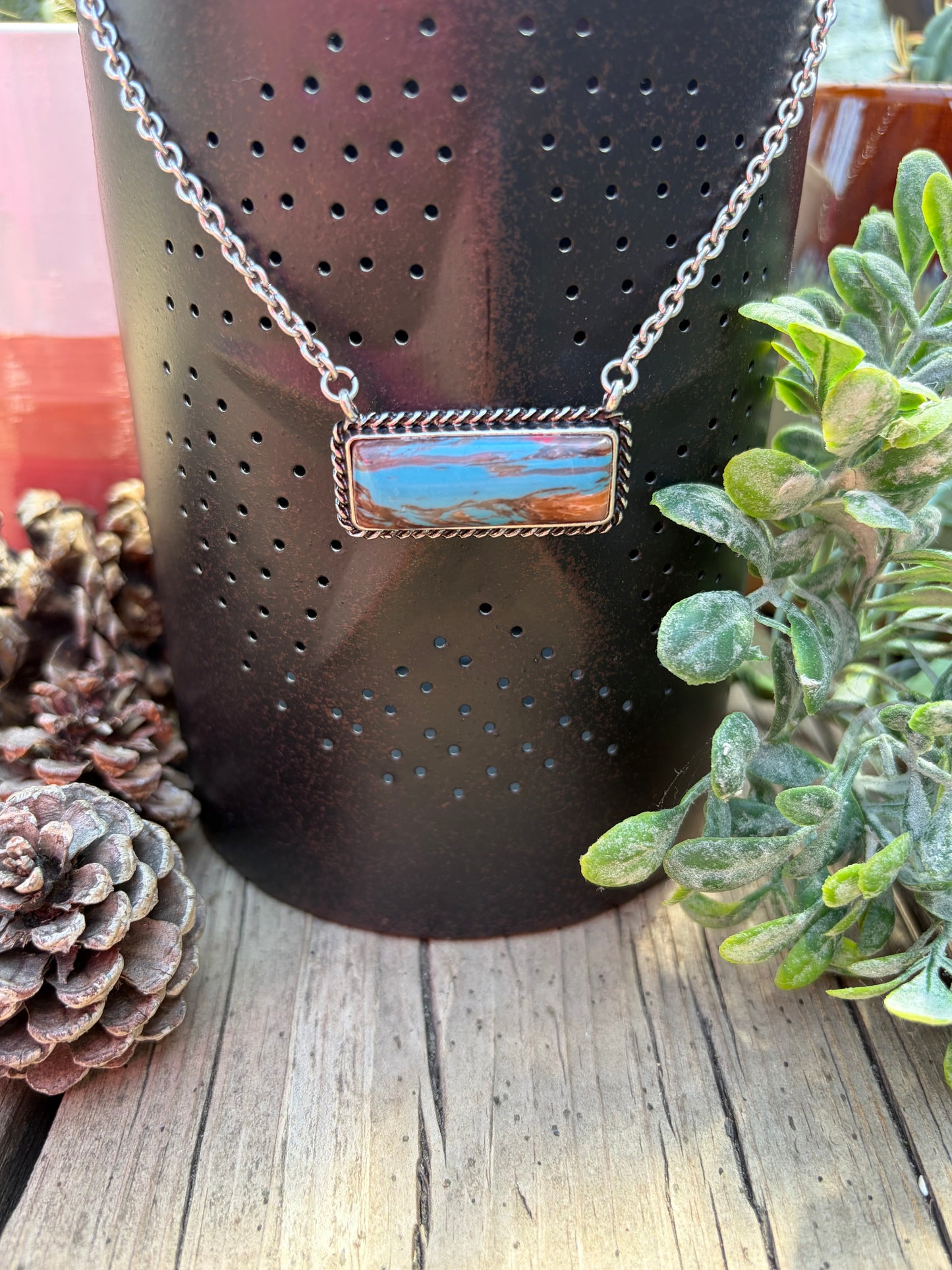 Western Semi Stone Bar Necklace