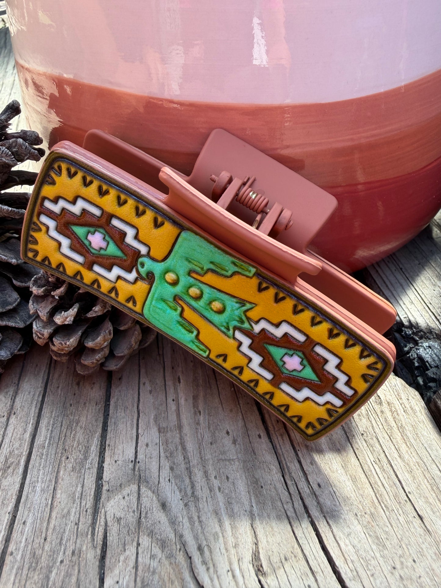 Large Western Faux Embossed Leather Hair Clip Claw
