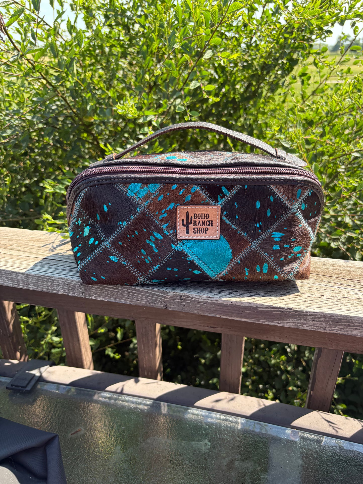 Cowhide Makeup Bag Leather Cosmetic Diagonal Opening