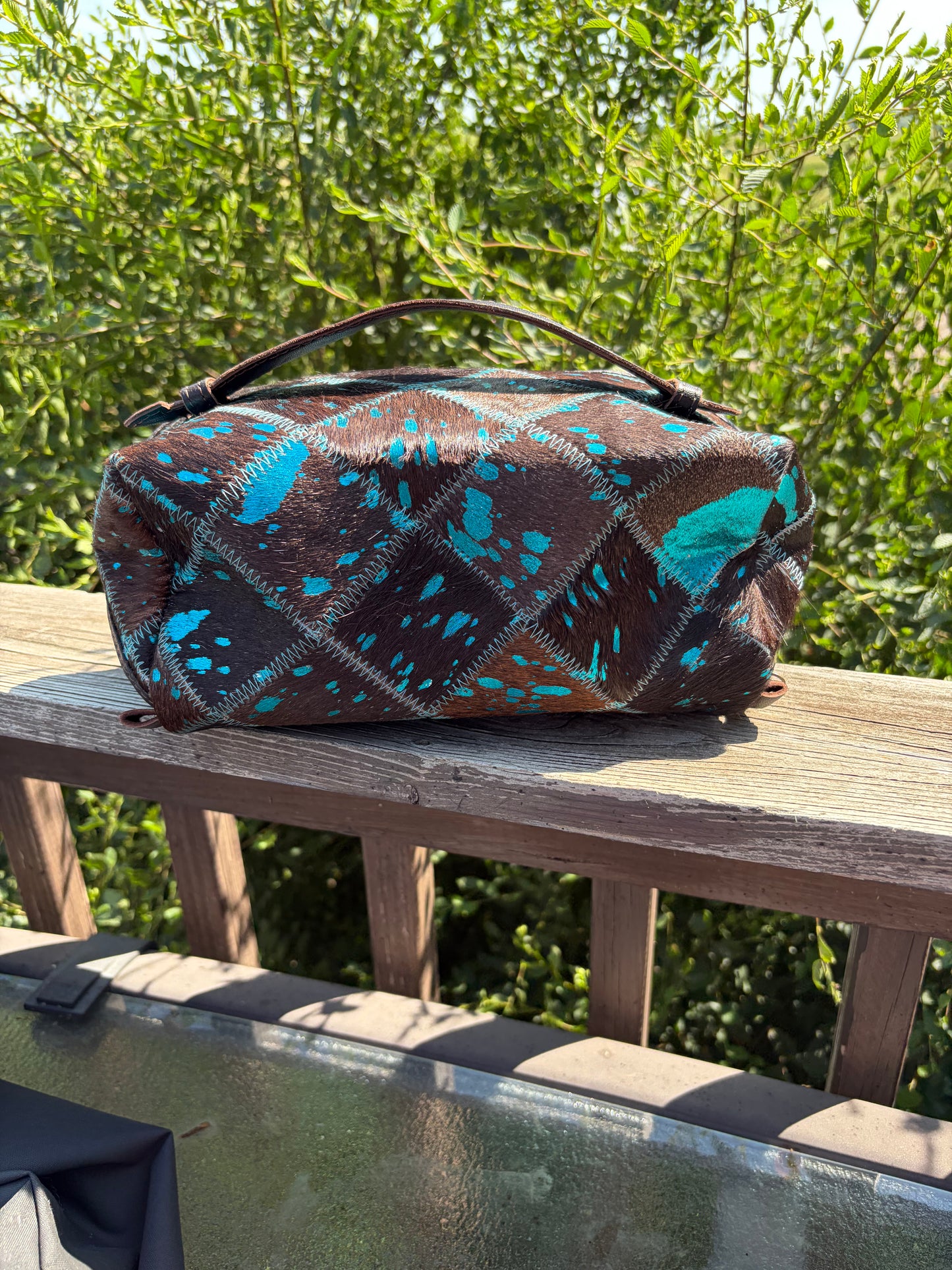 Cowhide Makeup Bag Leather Cosmetic Diagonal Opening