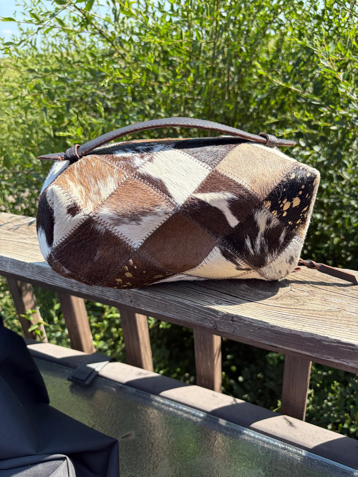 Cowhide Makeup Bag Leather Cosmetic Diagonal Opening