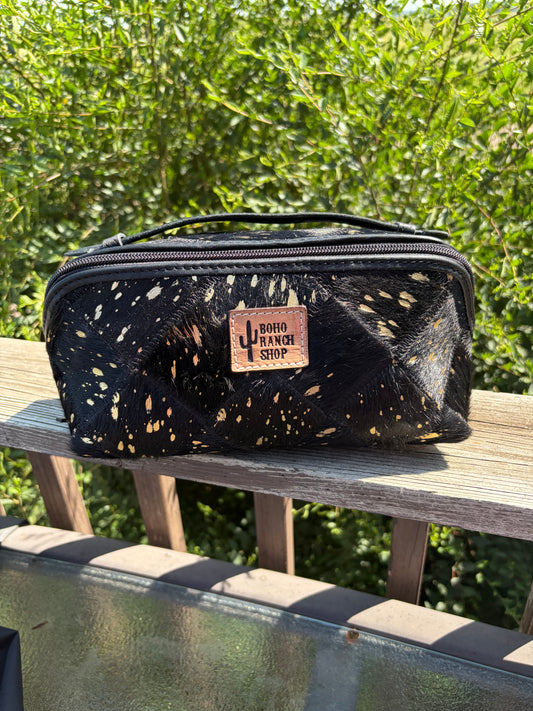 Cowhide Makeup Bag Leather Cosmetic Diagonal Opening