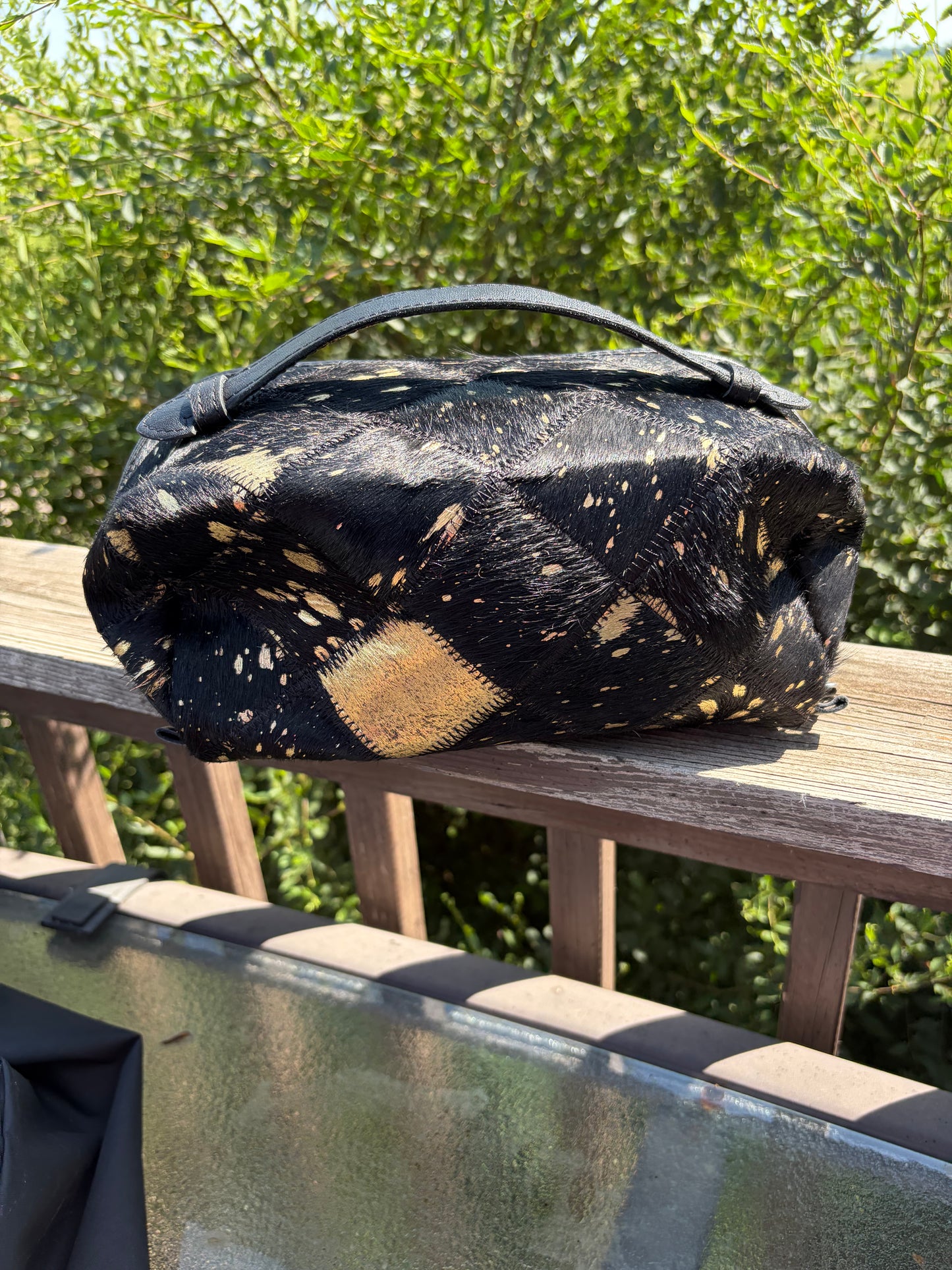 Cowhide Makeup Bag Leather Cosmetic Diagonal Opening