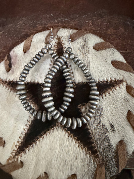 Western Flat Navajo Pearl Teardrop Hoop Drop Earrings