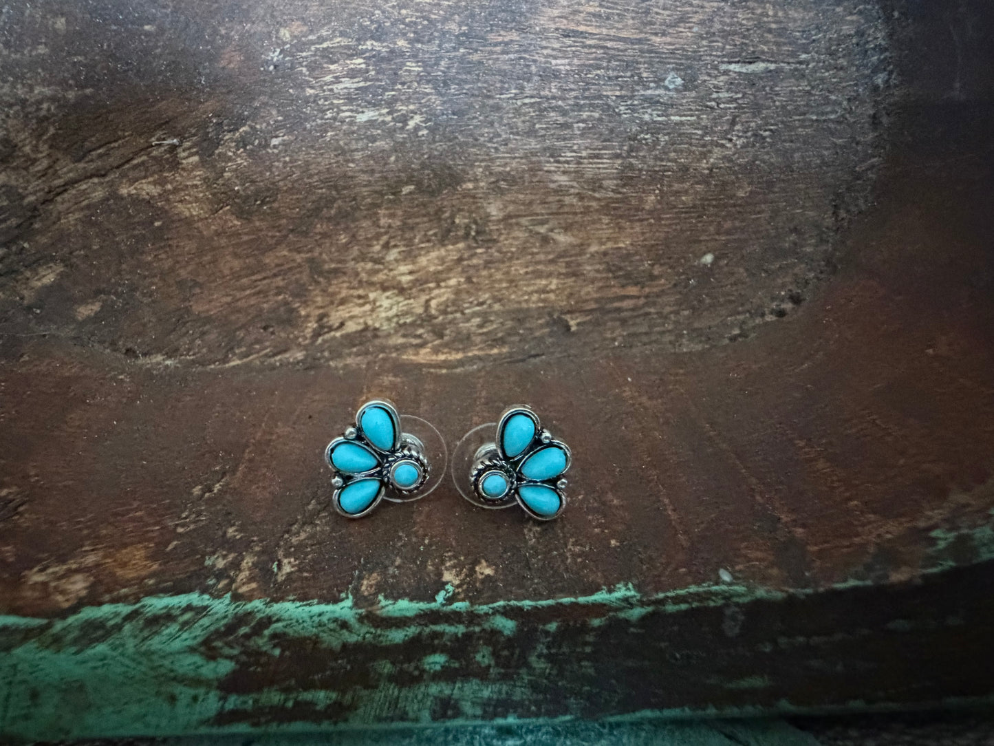 turquoise half flower stud