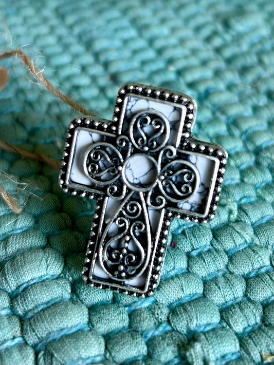 Cross Ring with marble inlay