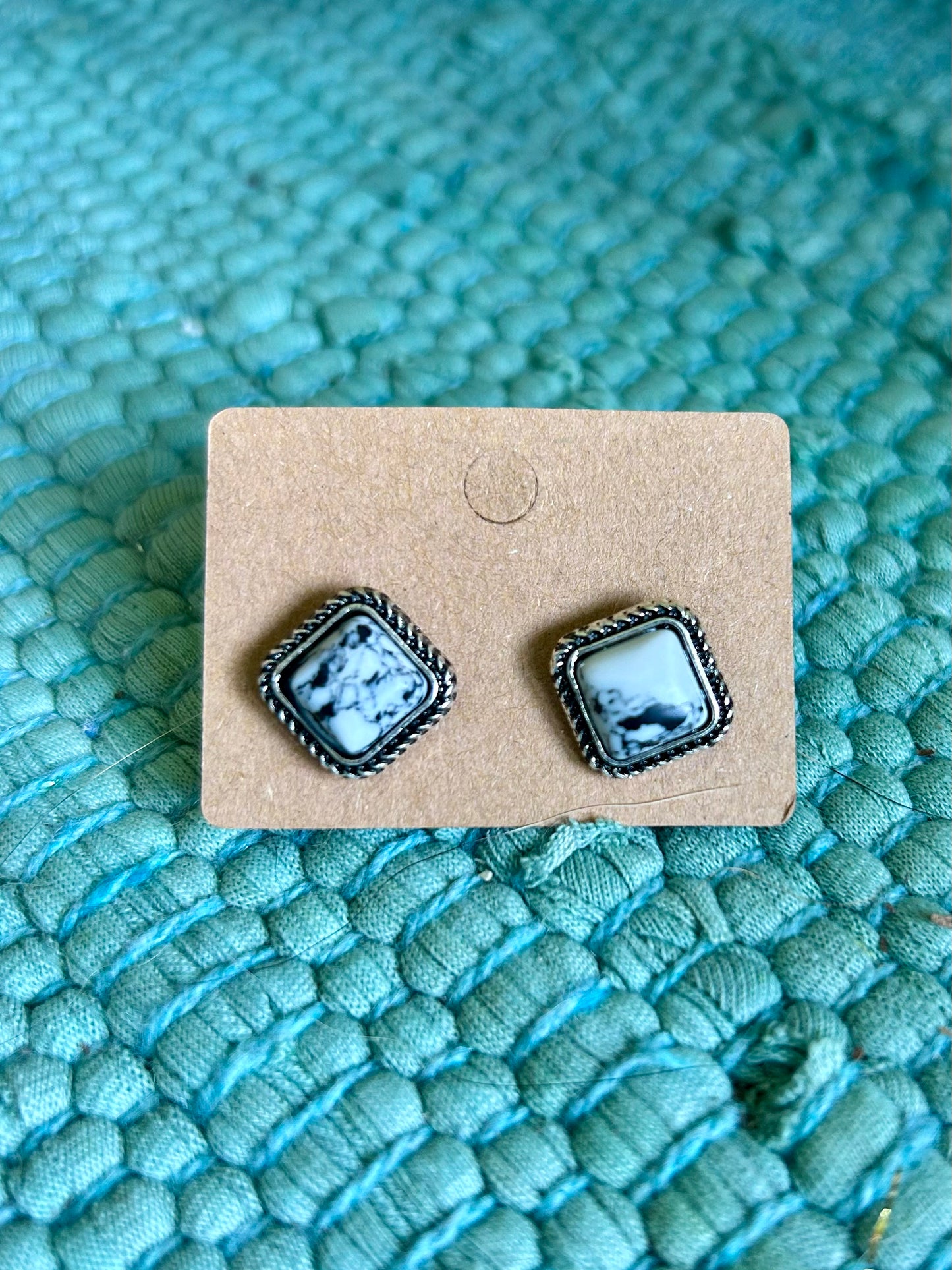 Square Stone Stud Earrings