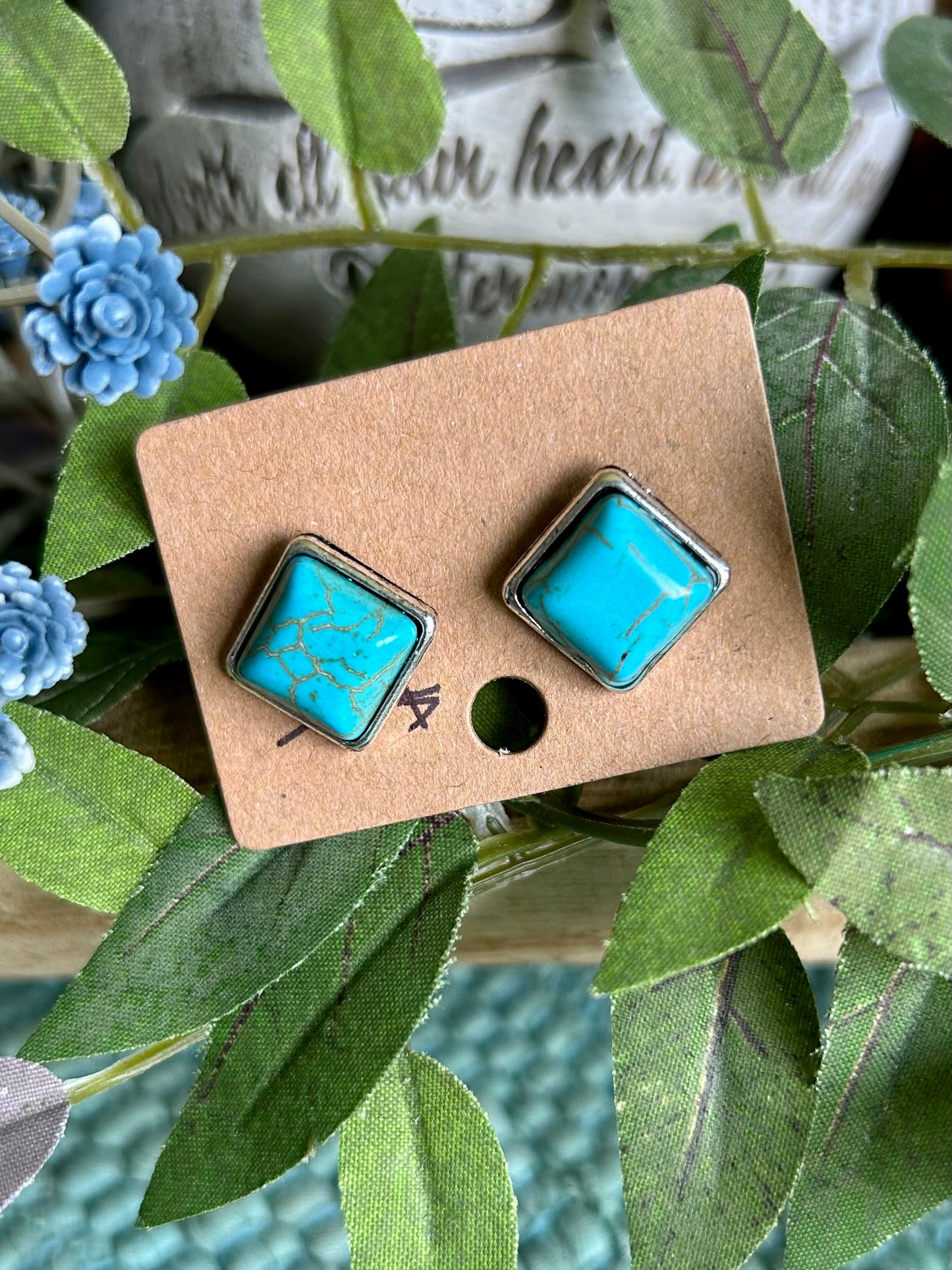 Square Turquoise Stone Stud