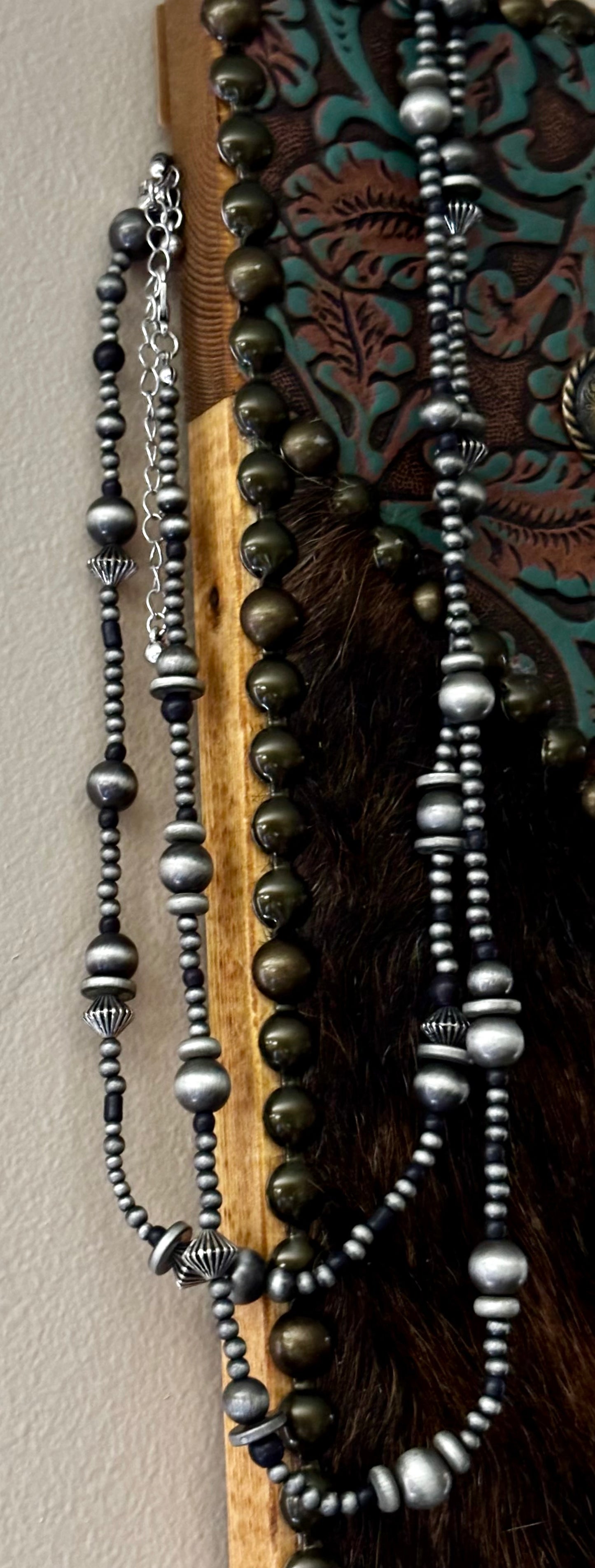 2 Layered Navajo Style Pearl and Bead Necklace