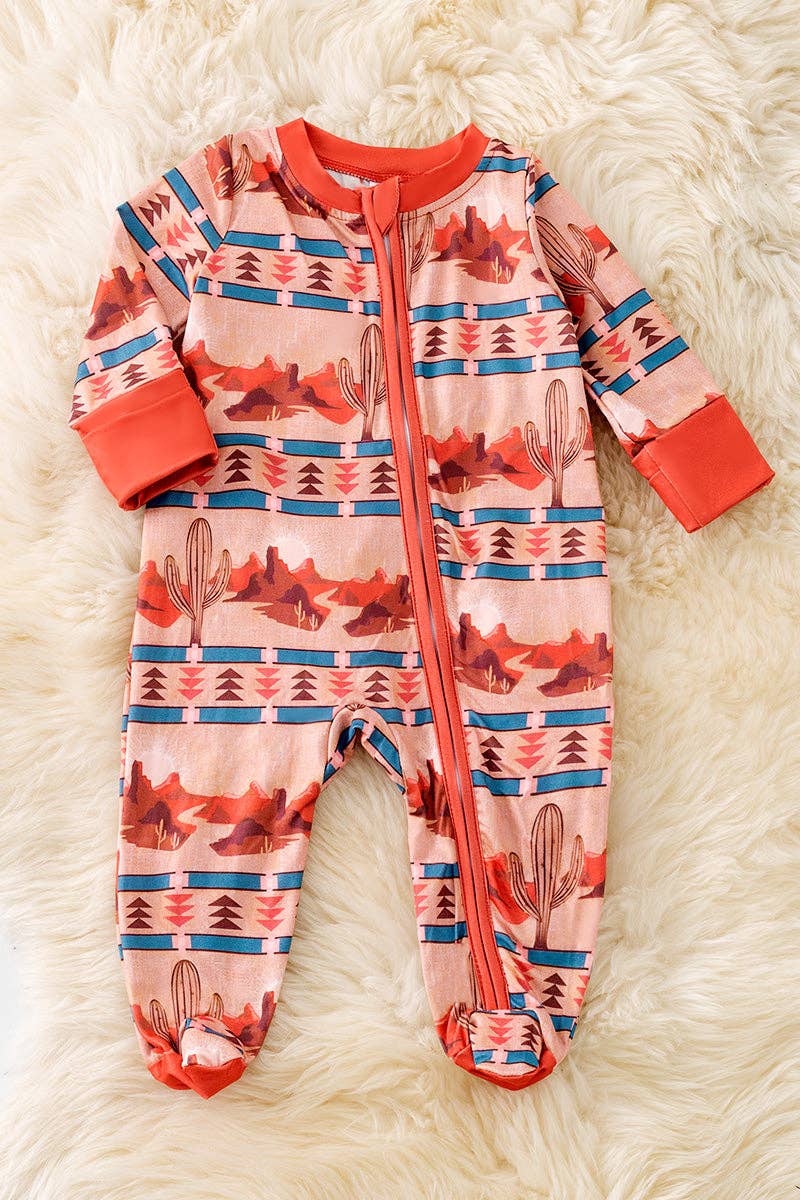 Dessert and aztec printed baby onesie with footie. RPG51310 AMY